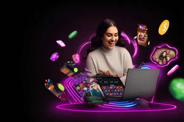 A person using their device against a moody casino-themed background, illustrating the smooth re-entry process at SPORTYBEF.